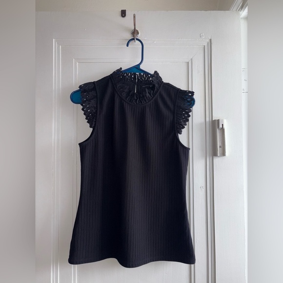 White House Black Market Black Lace Sleeve Blouse - Picture 4 of 6